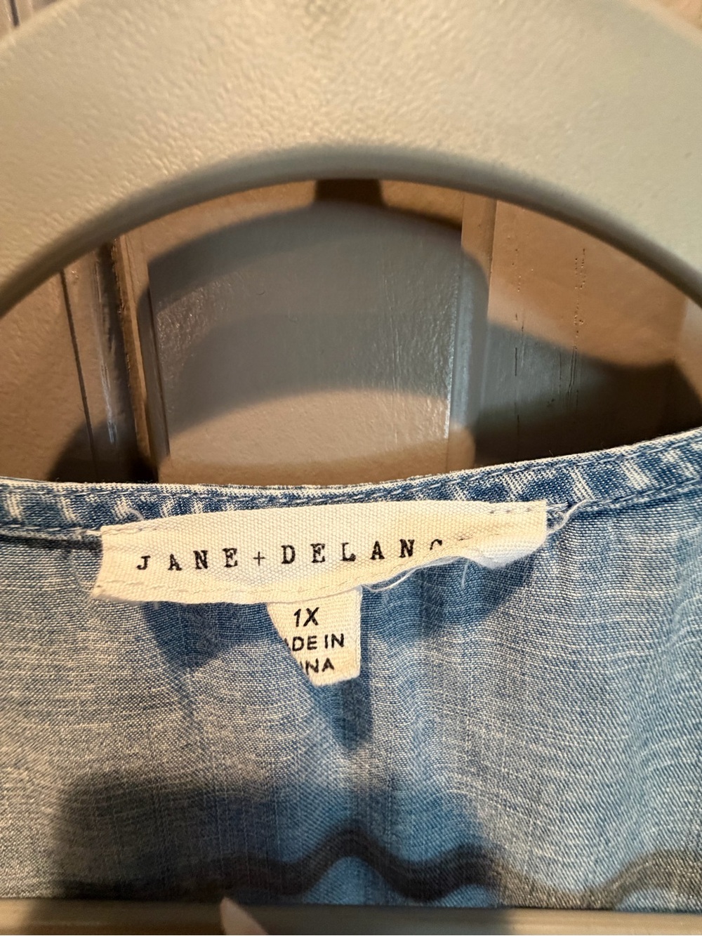 Jane and Delancy Light Wash Denim-Effect Flutter Sleeve Blouse - Picture 2 of 5